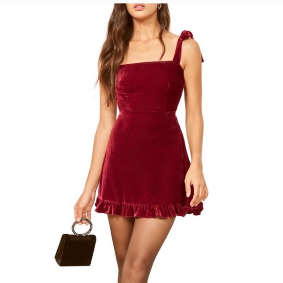 Reformation Red Velvet Mini Dress 
